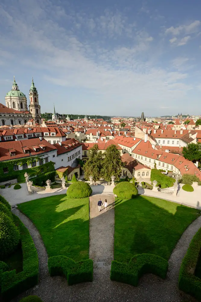 view of the Prague castle from Vrtba Garden