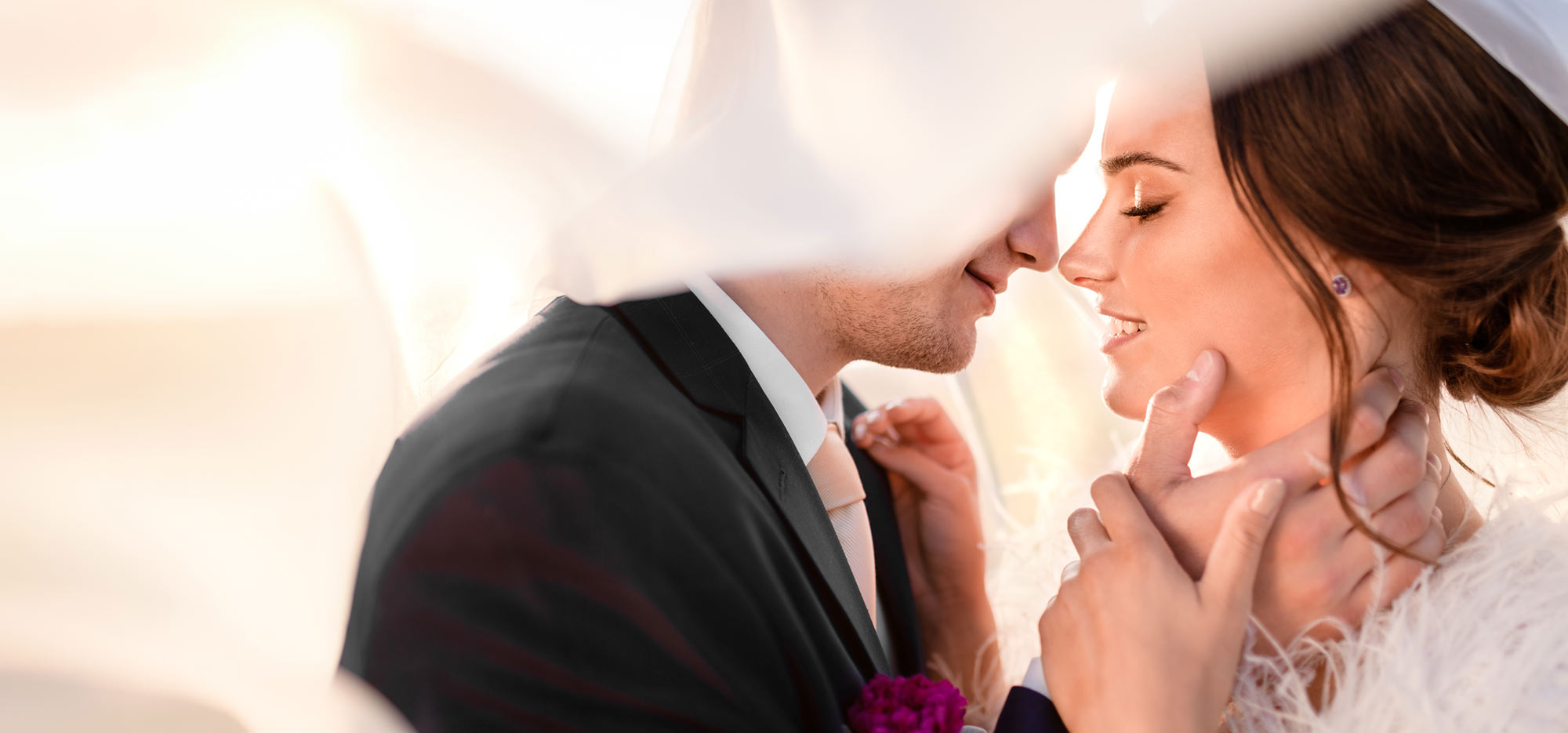 bride and groom's face with closed eyes