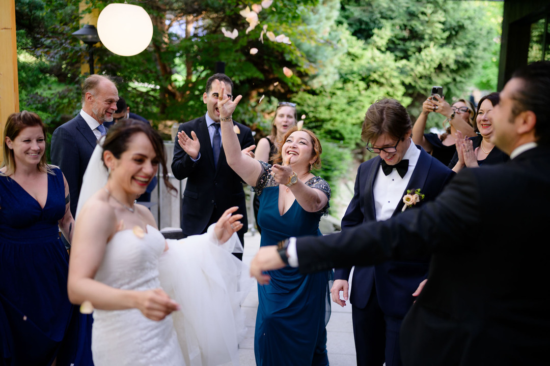 Wedding celebration and newlyweds dancing in Čeladná.
