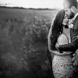 portrait of bride and groom in vineyards near Prague 