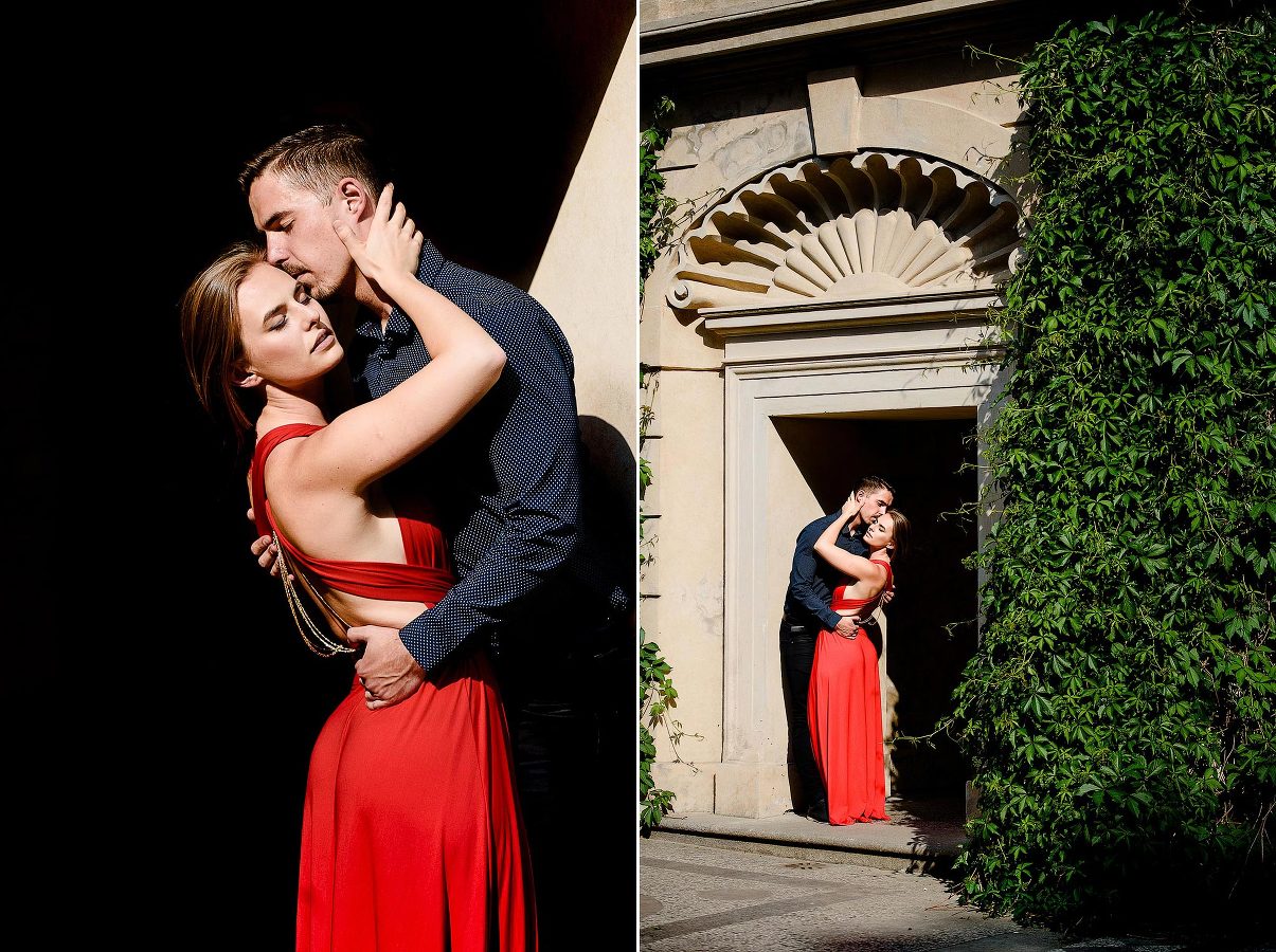 {předsvatební focení v červených šatech v Praze}