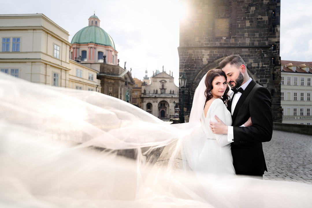 wedding portrait on Charles Bridge in Prague